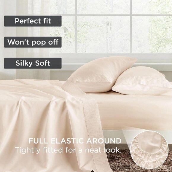 🆕 4 Pieces Pink Luxury California King Polyester Microfiber Cooling Bed Sheet - Picture 6 of 6